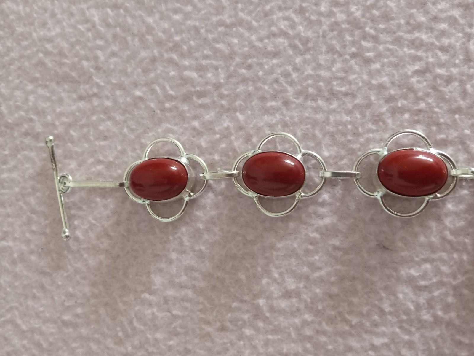 5 Red Stone 7 inch Bracelet set in silver