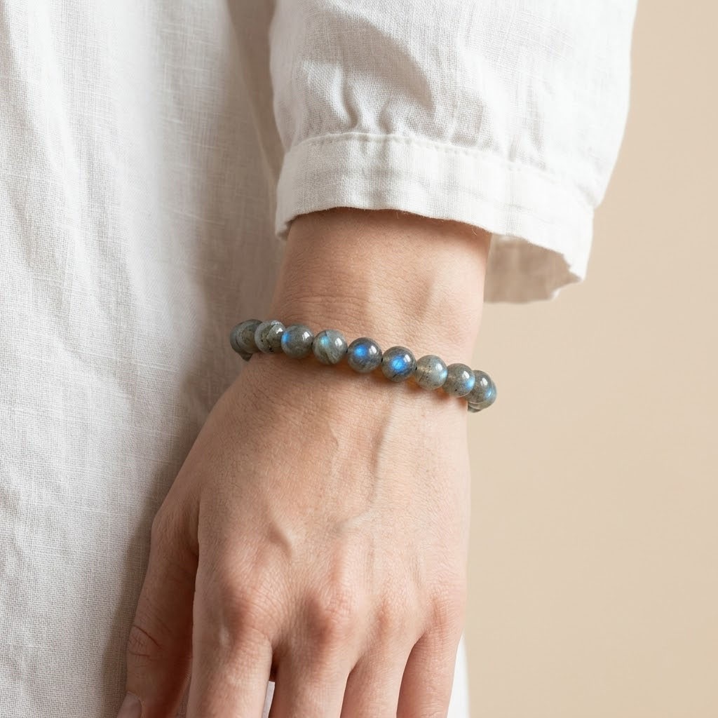 Natural Labradorite 8mm Stretch Beaded Bracelet Healing Crystal Boho Jewelry
