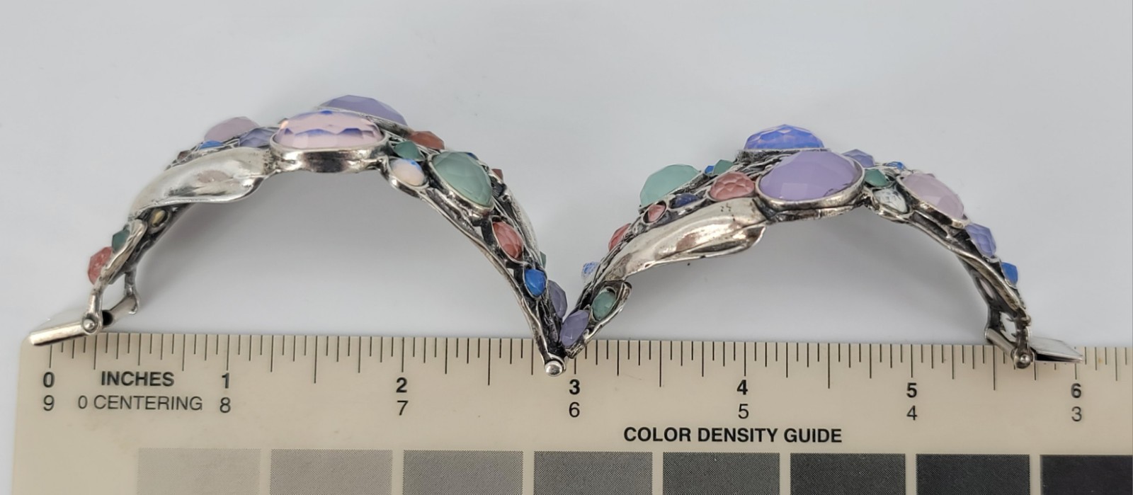 Stunning 925 Sterling Silver Multi Stone Large Ornate Bangle Bracelet w/ Clasp