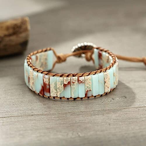 Natural African Opal Tube Stone Bracelet Handmade Braided Healing Stone Bracelet
