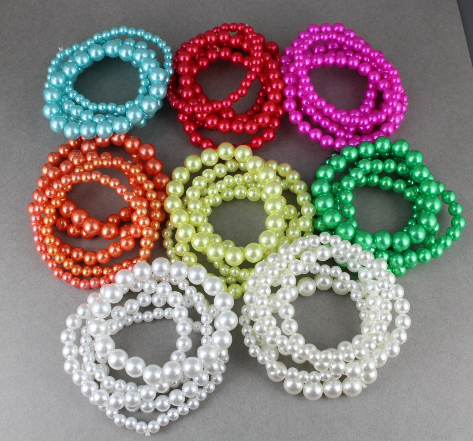 pink faux pearl bracelet set pack of 5 bead stretch beads beaded 6mm 8mm 9mm