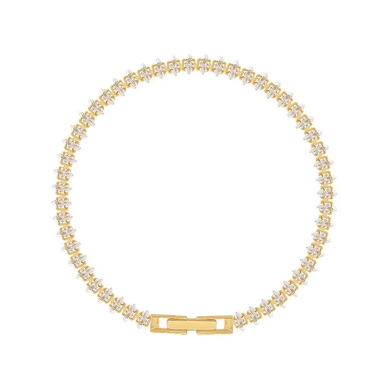 14k yellow gold plated tennis bracelet marquise cut simulated diamonds 7” long