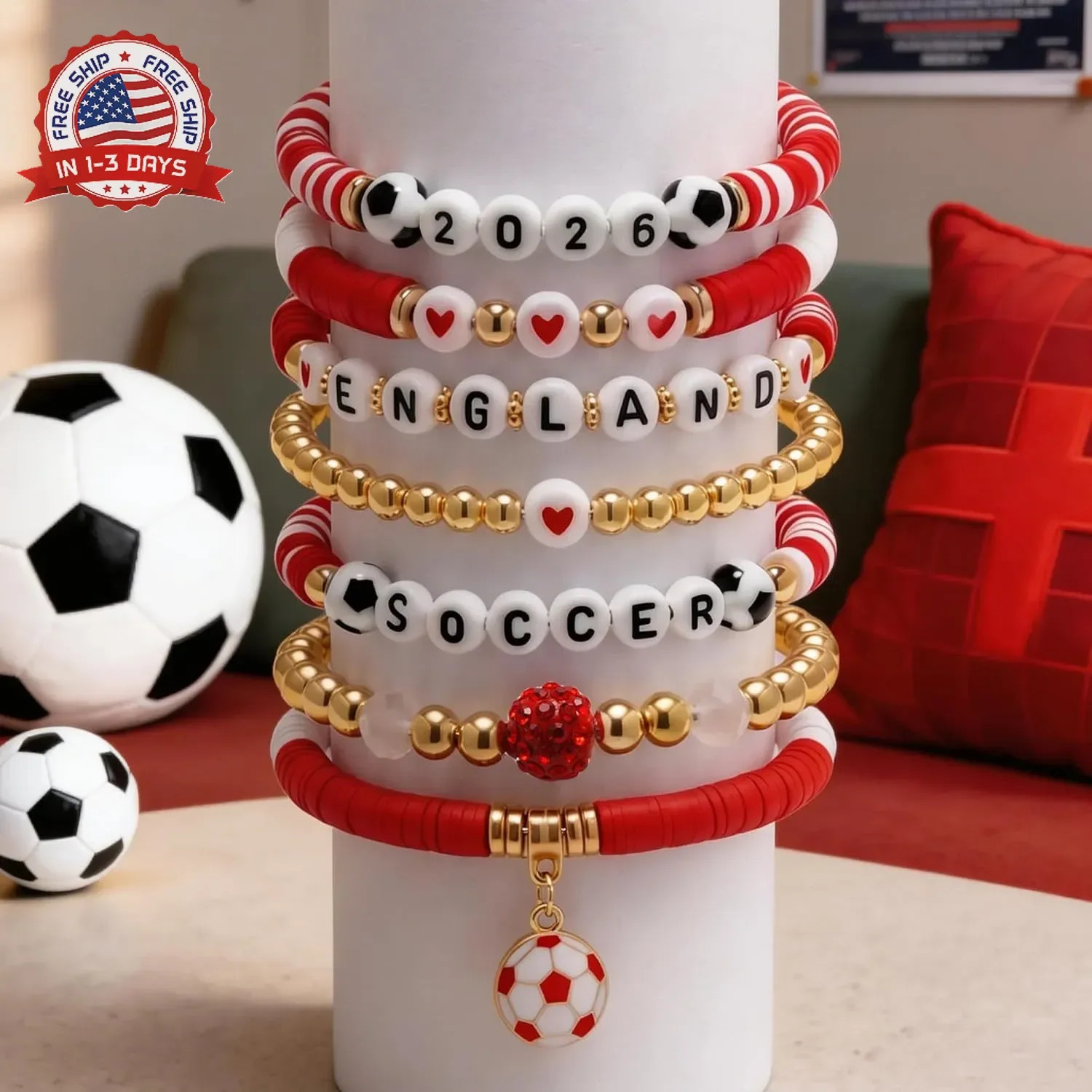 Soccer Bracelets for Women Men,Match Day Team Pride Accessories for 2026 Soccer