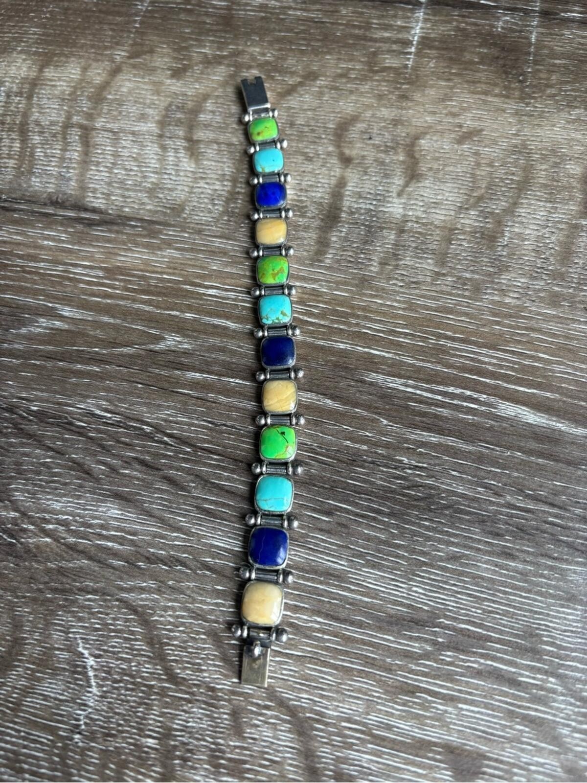 Thailand Sterling Silver Multicolor Stone Inlay Link Bracelet