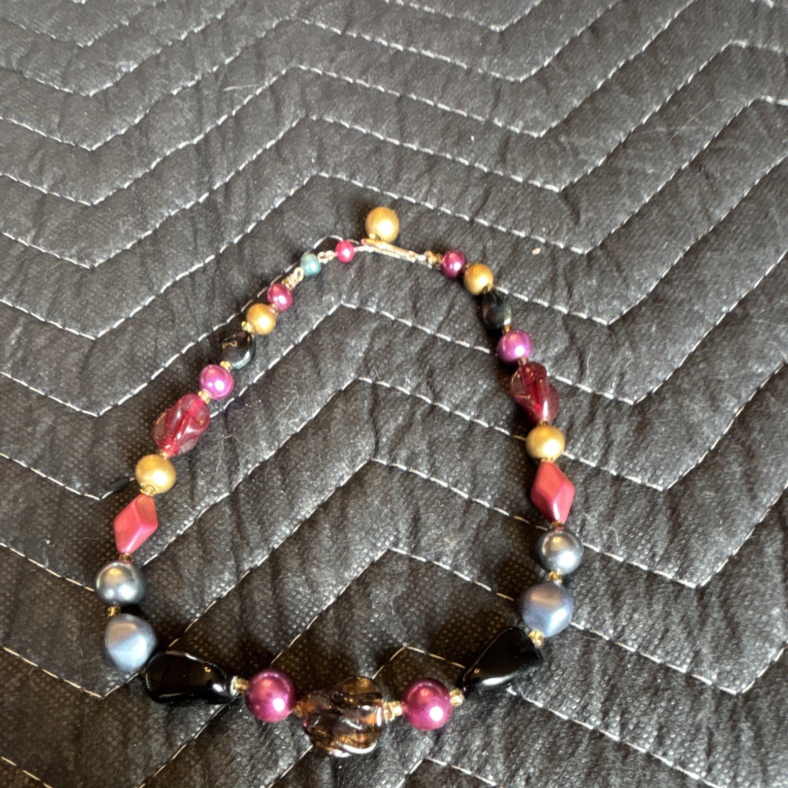 Multicolor Glass Beaded Bracelet, Bead Chain Style, Hook Closure, Made in Japan