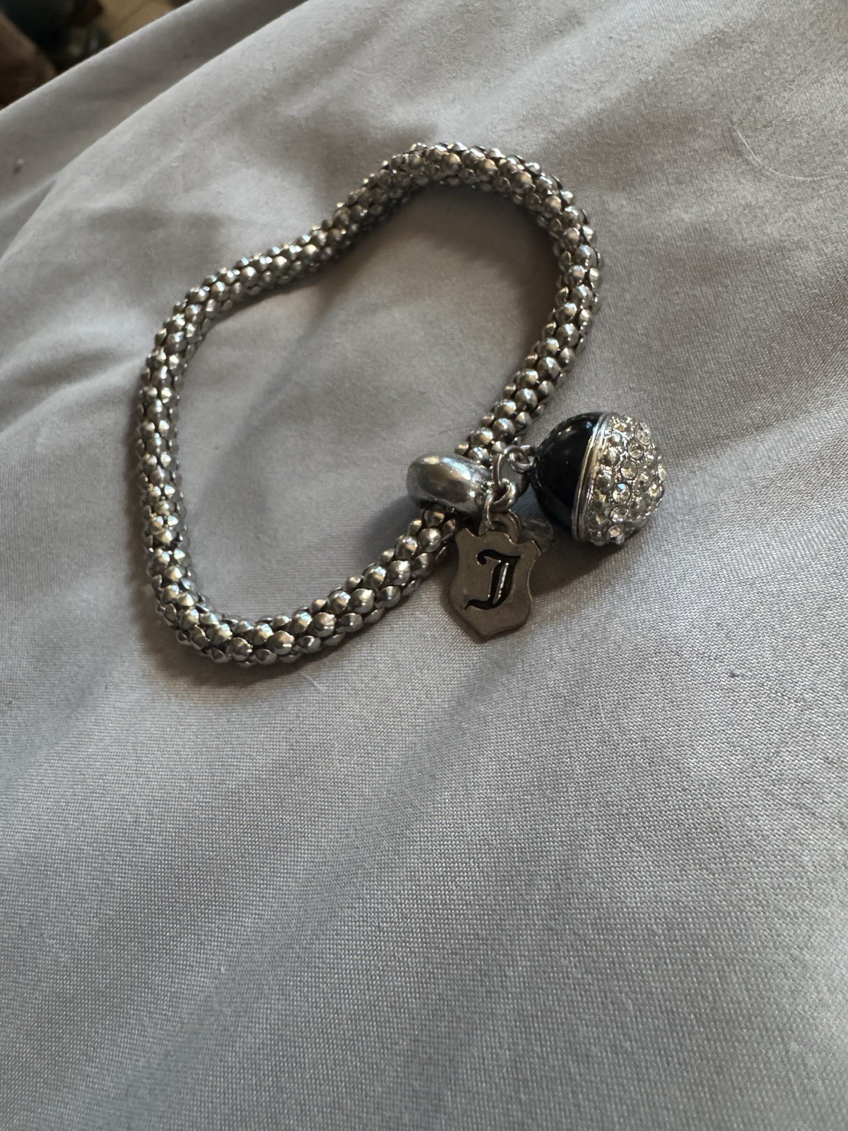 Juicy couture vintage Y2K snake chain initial charm bracelet rhinestone stretch