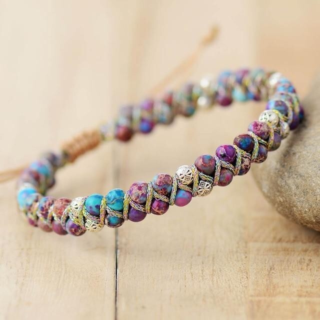 Natural Purple Stone Beaded Bracelet Healing Gemstone Bracelet Boho Style