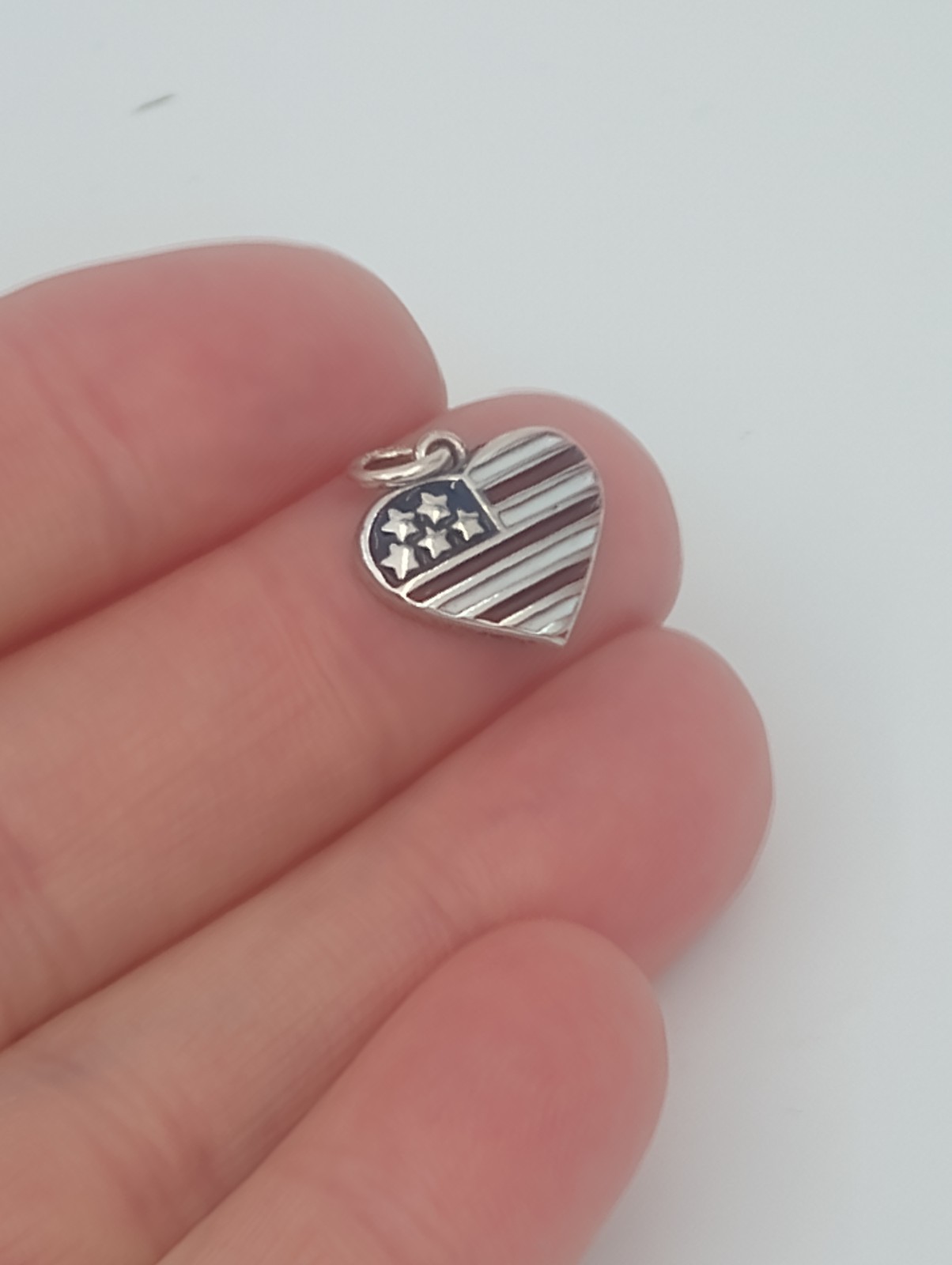 United States Flag Charm Pendant 925 Sterling Silver Enamel US Heart charm .925