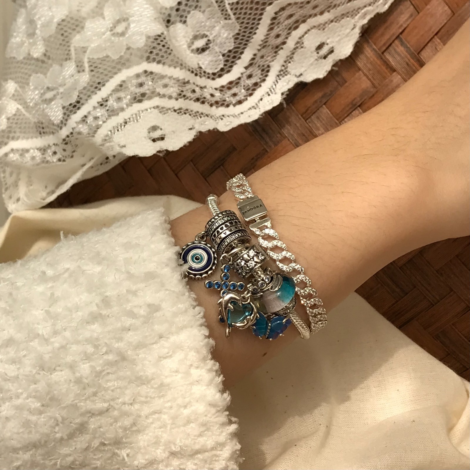 Pandora Multicolour Murano Glass Curved Feather Charm Sterling Silver #792577C00