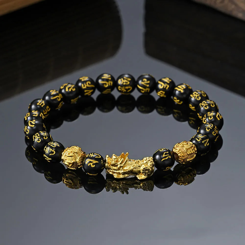 Feng Shui Black Obsidian Beads Pixiu Bracelet Attract Wealth Good Luck Jewelry