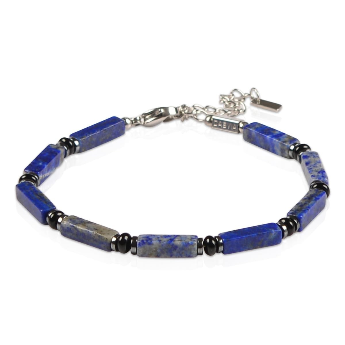 Men’s Lapis Lazuli Chakra Protection Bracelet, Hematite Black Agate Beaded Br…