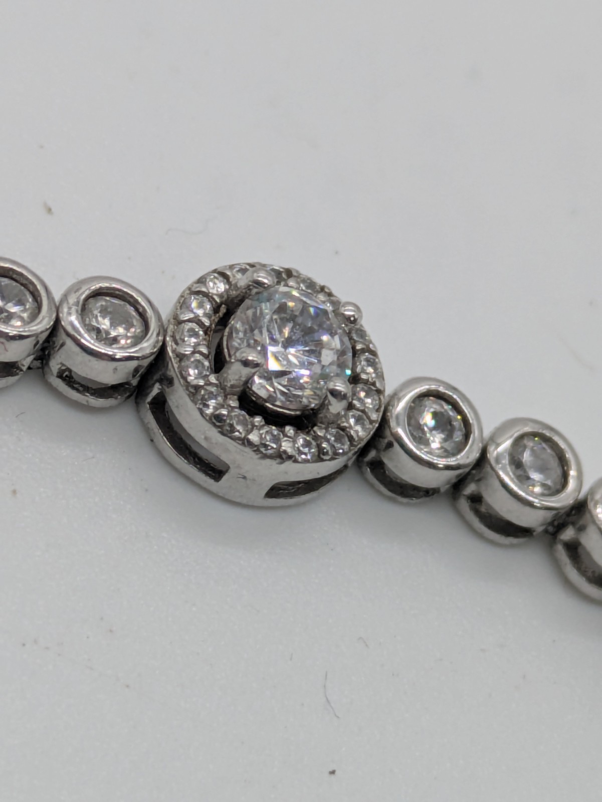 Rhodium Plated 925 Sterling Silver Adjustable Simulated Diamond Bolo Bracelet