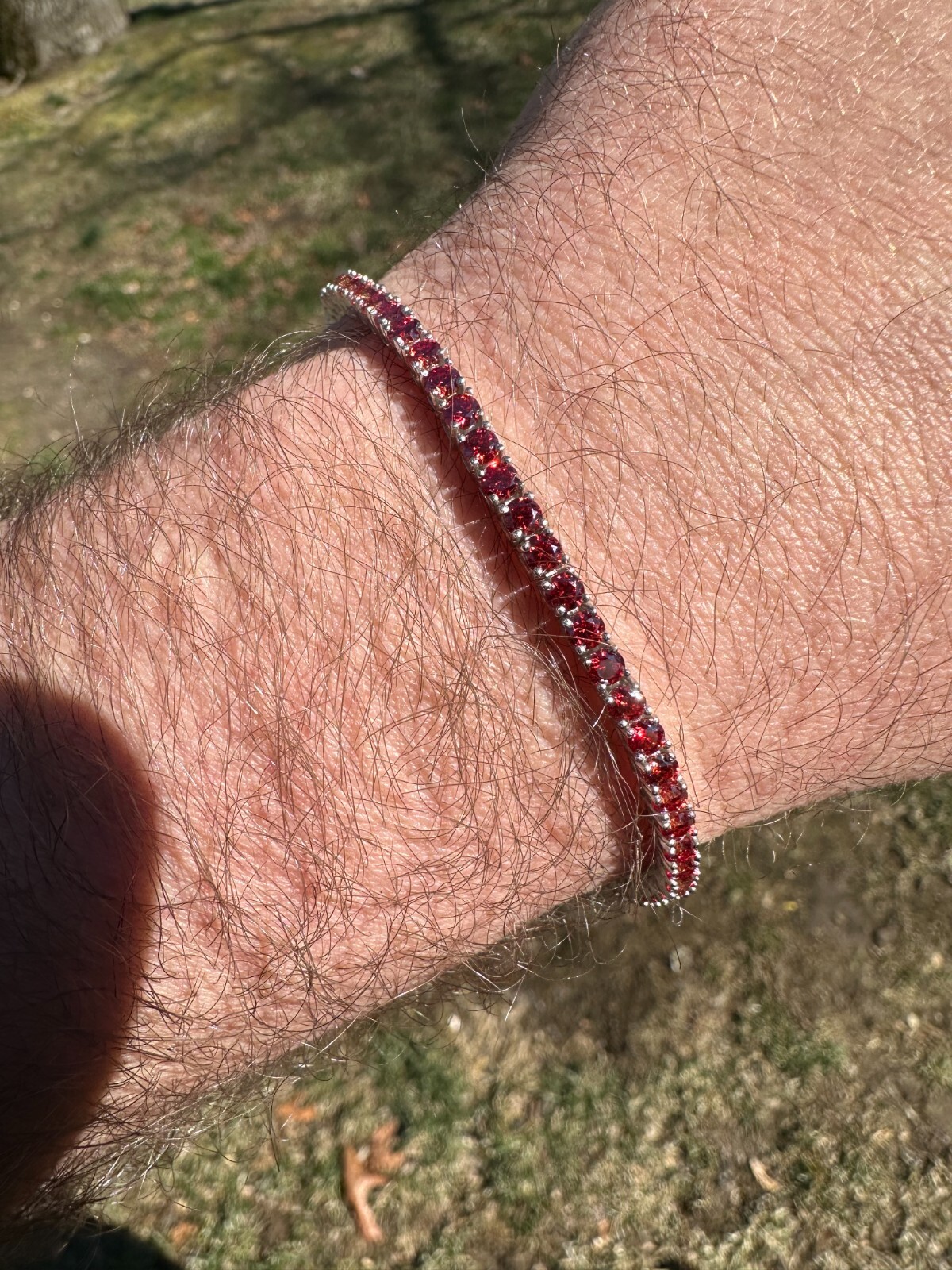 Real Iced Ruby Red MOISSANITE 3mm Tennis Bracelet 925 Silver Passes Tester