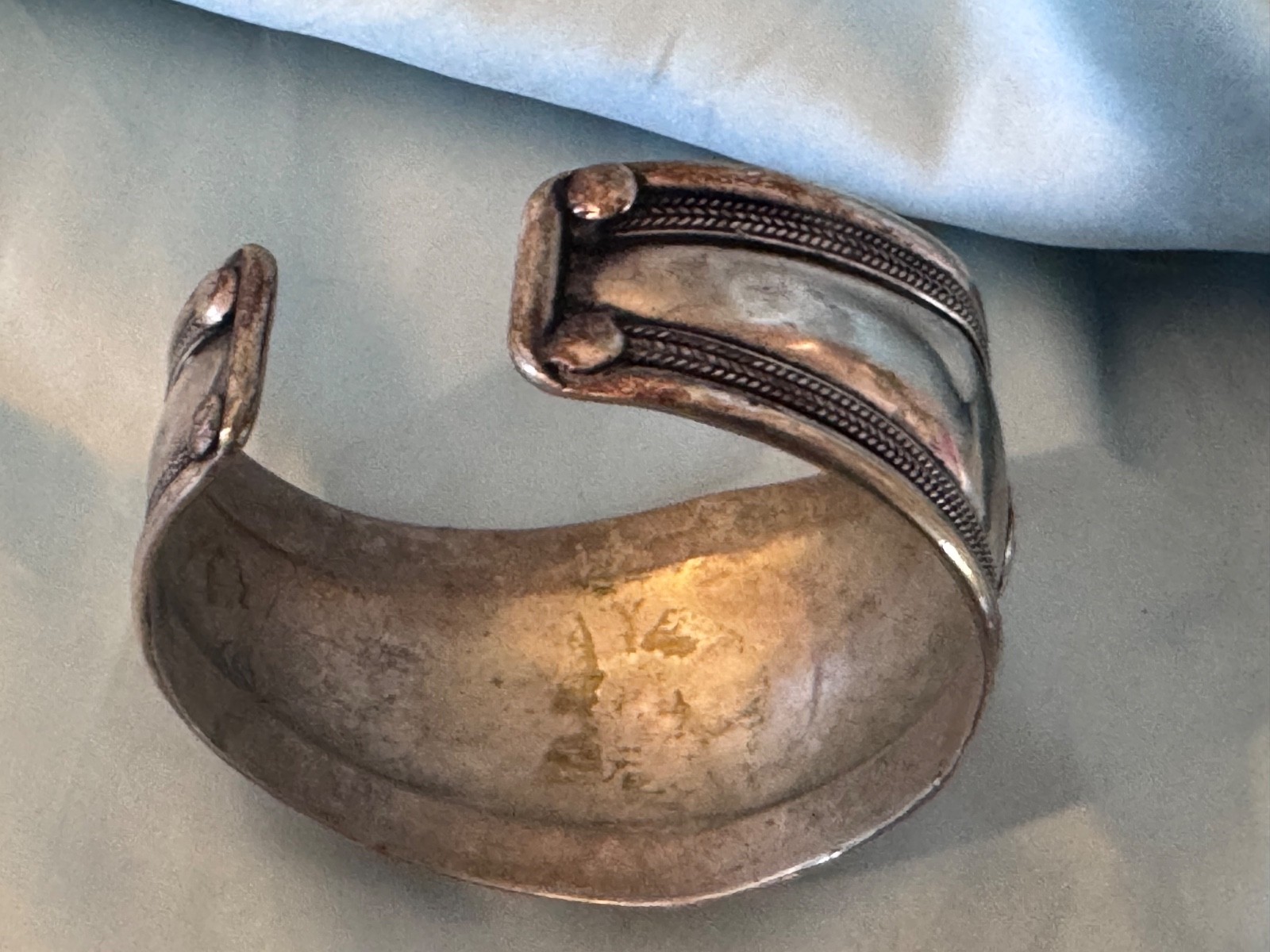 Cuff Bracelet Tibetan Nepal Silver Plated Embossed Dragons Onyx Oval Stone