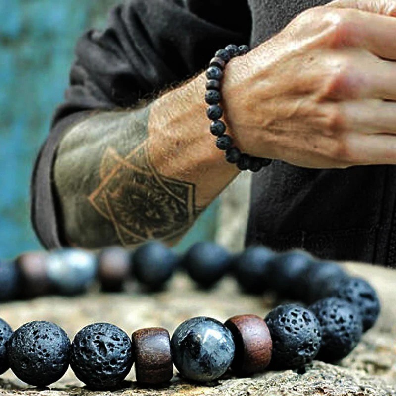 Volcanic Lava Stone Bracelet Men Women Natural Beads Buddha Charm Jewelry Gift