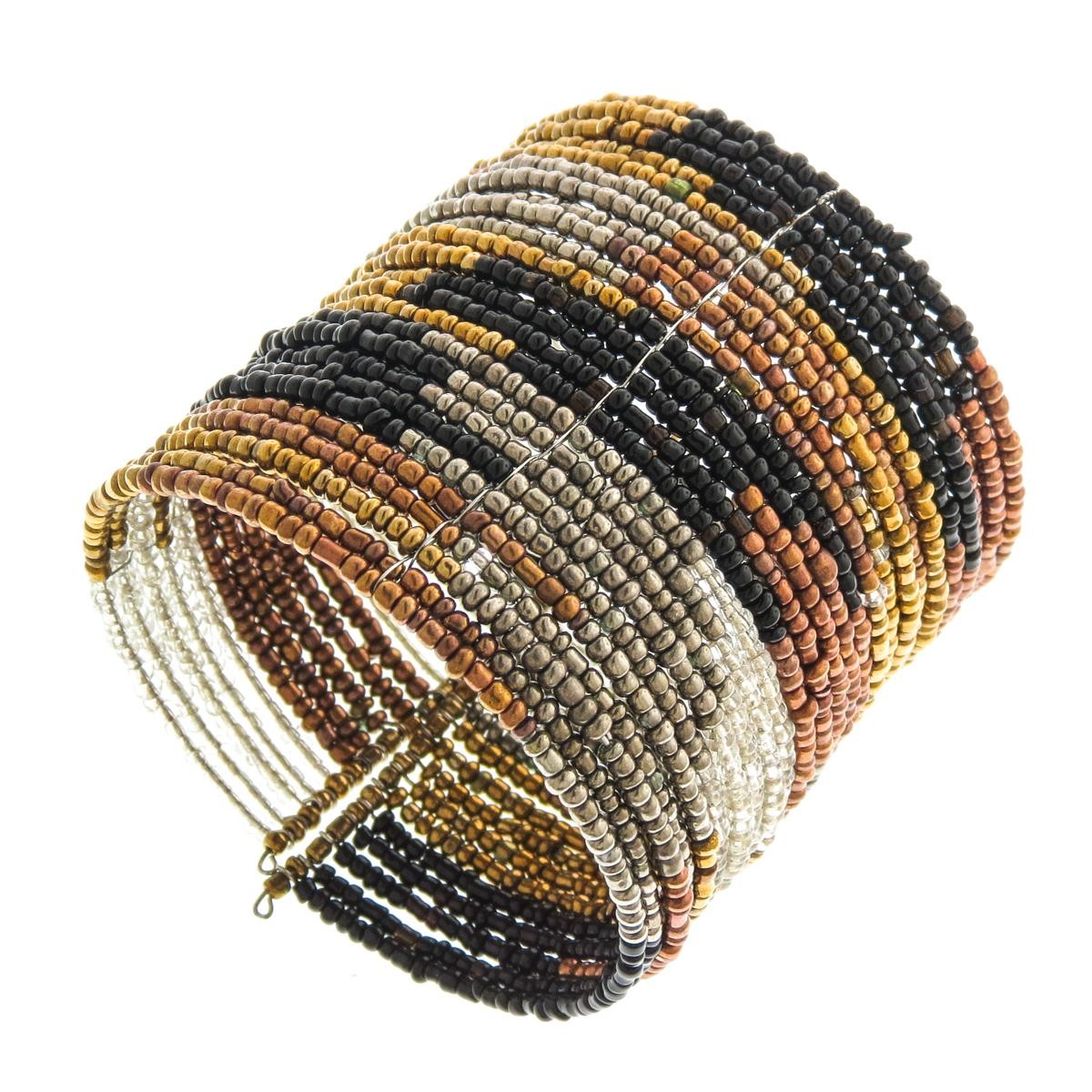Copper Bronze Black Silver Seed Beads Memory Wire Cuff Bracelet