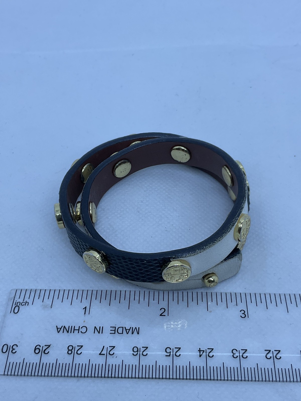 Tory Burch Black & White Logo Studded Wrap Bracelet