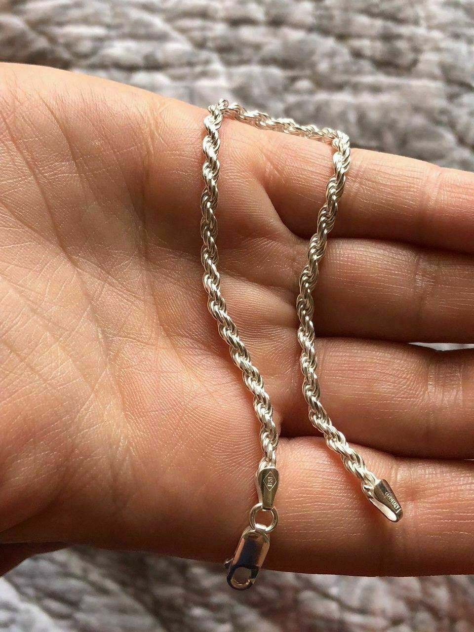Women’s Solid 925 Sterling Silver Thin Rope Bracelet 7” Made In Italy