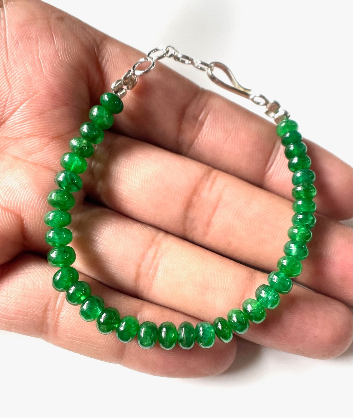 AAA- Quality Natural Emerald Smooth Rondelle shape Beads Gemstone Bracelet