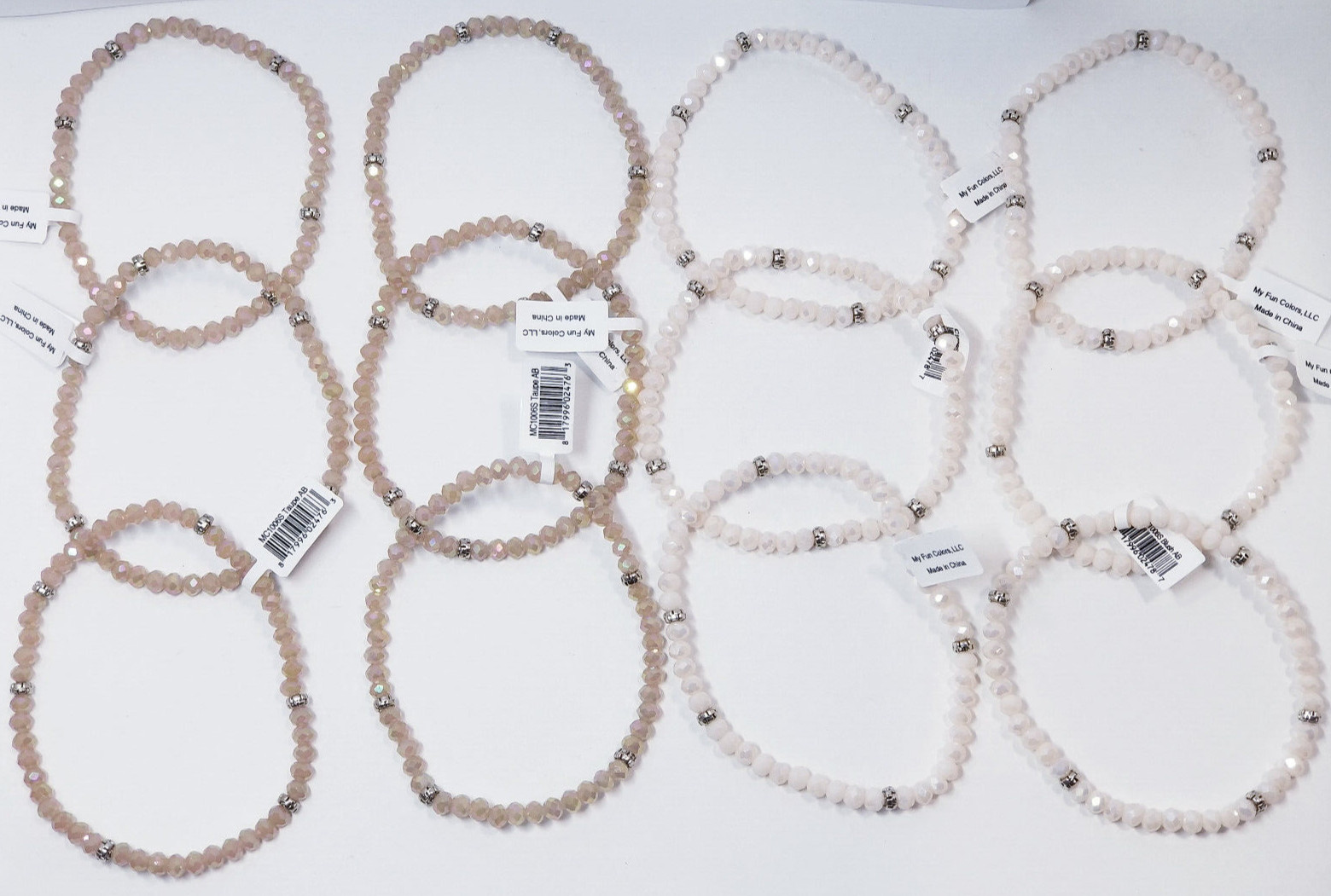 The Clothing Cove My Fun Colors Taupe & Blush Beaded Stretch Bracelets Set of 12