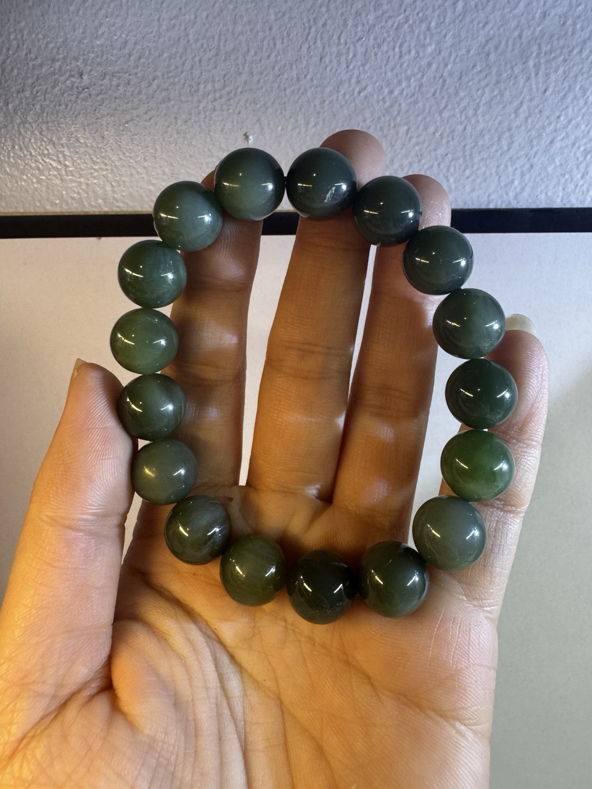 certified 12mm Hetian green Jade Round beaded stretch Bracelet New free shipping