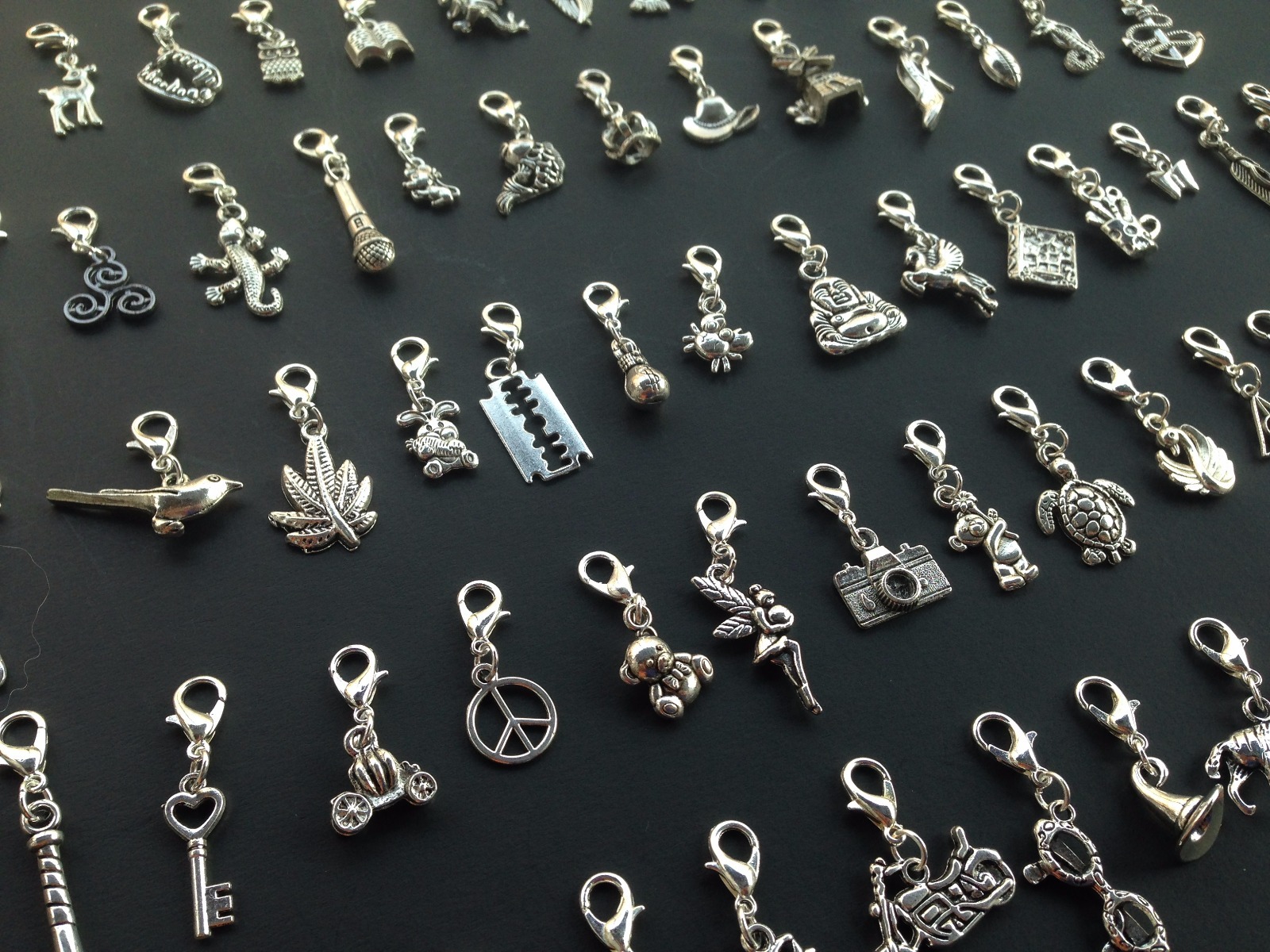 25 Mixed Silver Bracelet Clip Ons Charms Lobster Clasp Purse Zipper Pulls Lot