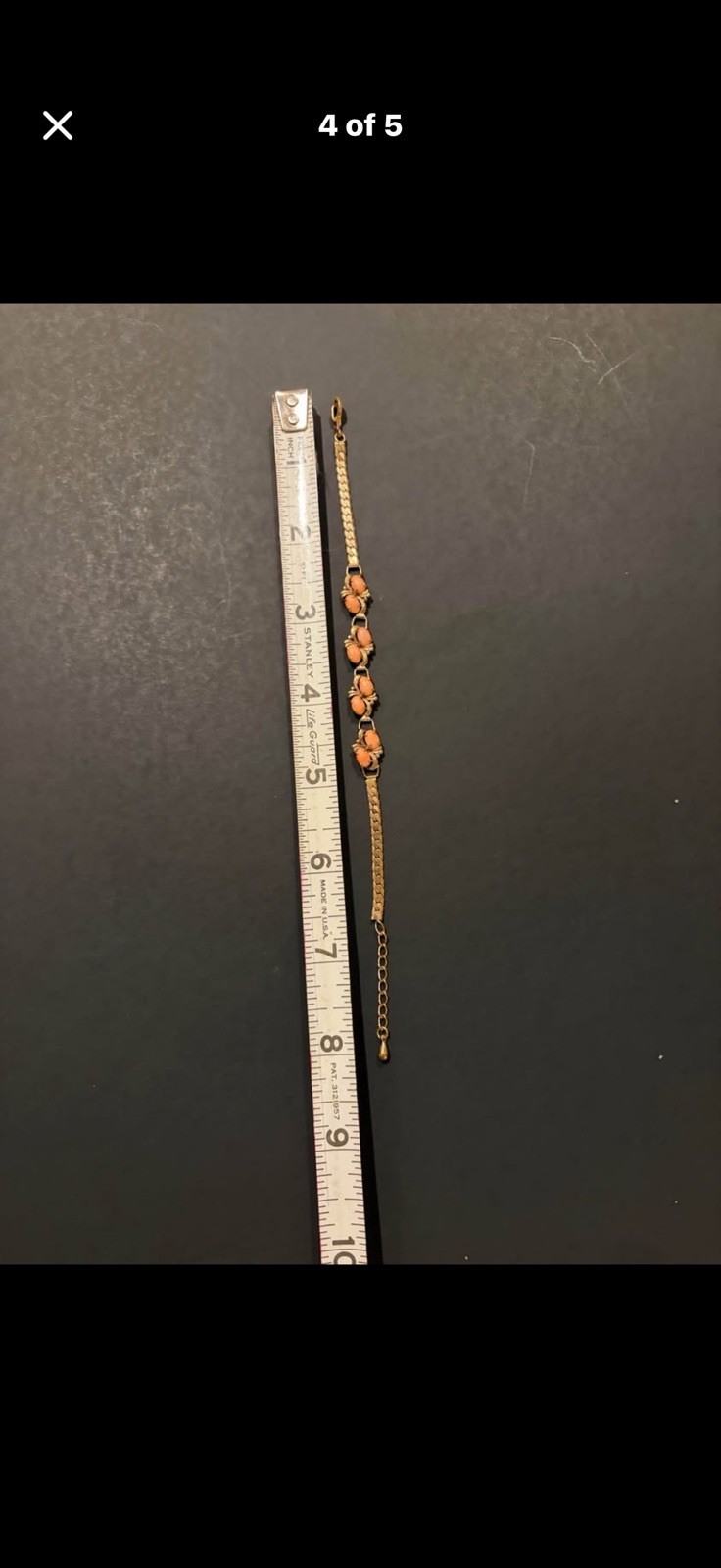 Gold Tone Curb Link Chain Bracelet 8 Oval Orange Stones Lobster Clasp 7-7.5in
