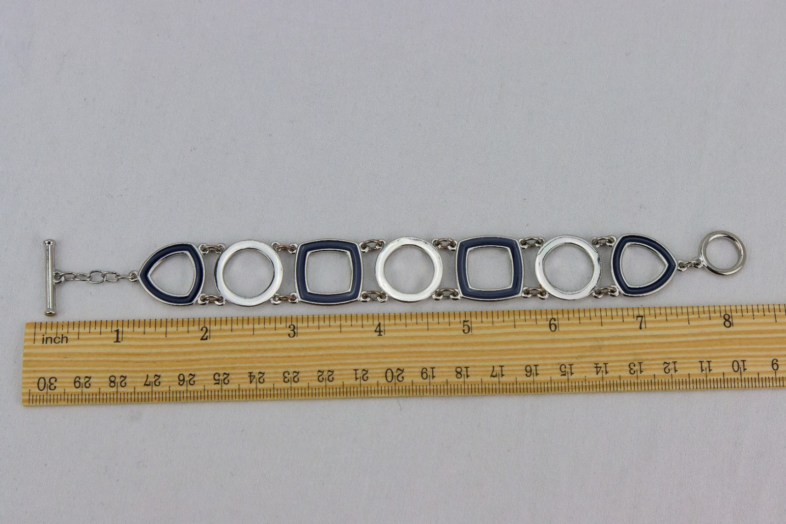 Geometric Silver Tone & Blue Enamel Toggle Bracelet, 20gr