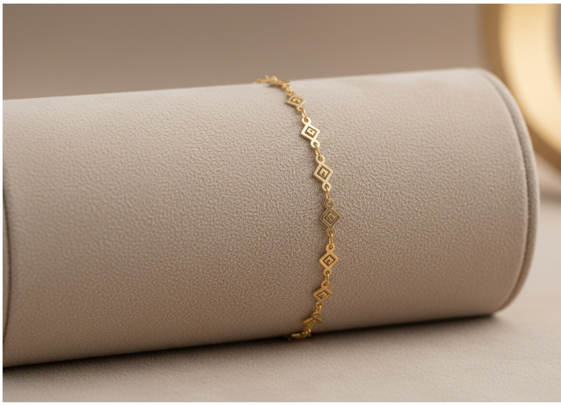 Chic 18K Gold Plated Brass Bracelet Greek Key Geometric Rhombus Pattern Bracelet