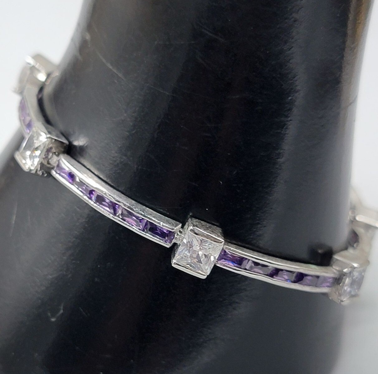 Purple & Clear Cubic Zirconia 10kgp Bracelet SZ 6.5 White Gold Plated
