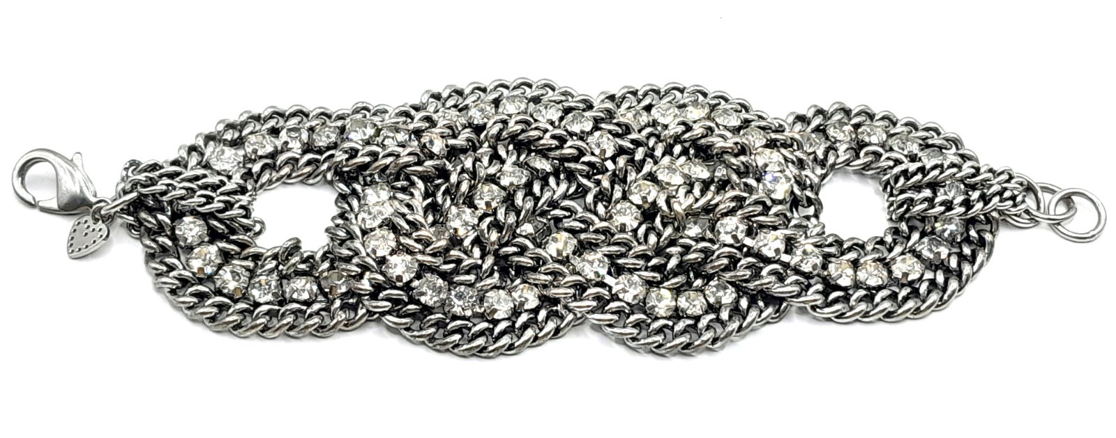 STELLA & DOT Petra Braided Chain Rhinestone Link Silver Tone Bracelet 7″ Beauty