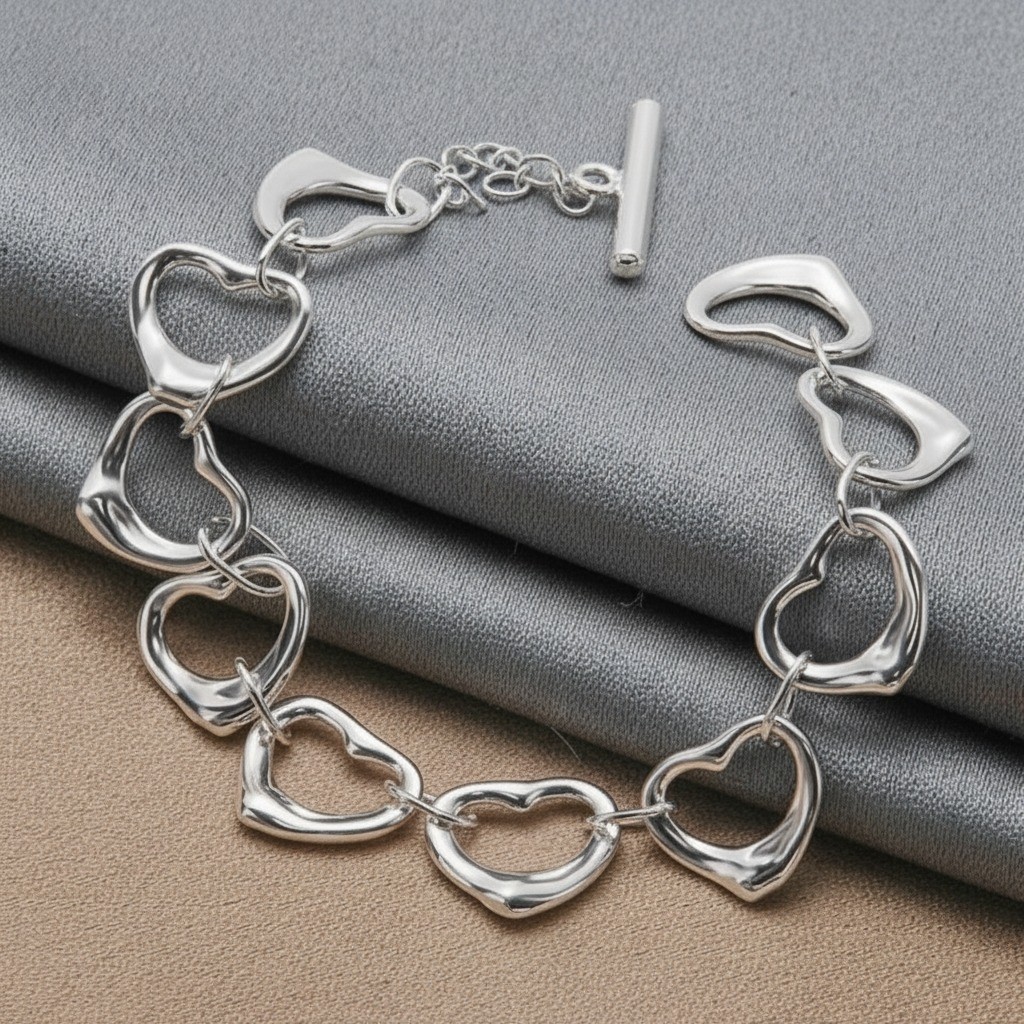 925 Sterling Silver Heart Chain Bracelet for Women – Charm Jewelry Gift
