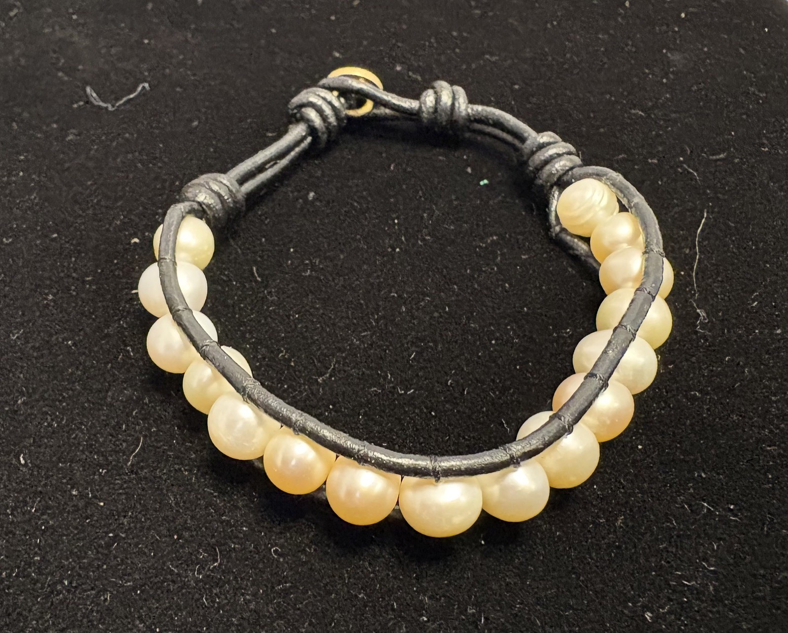 Handmade Boho Genuine Freshwater Pearl Black Leather Cord Wrap Bracelet Knotted