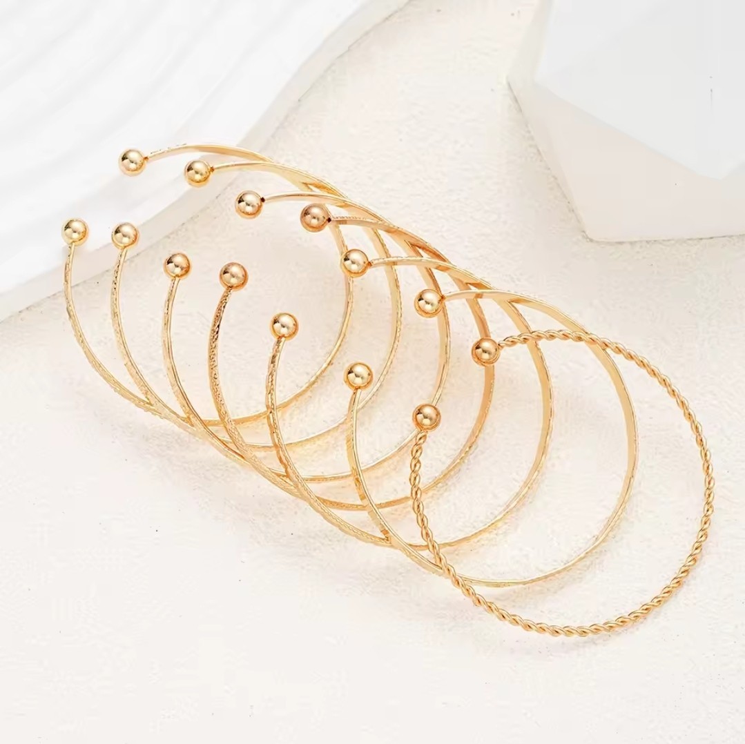 7 Pc Gold Tone Open Bangle Bracelets Fashion Jewelry For Women A1G