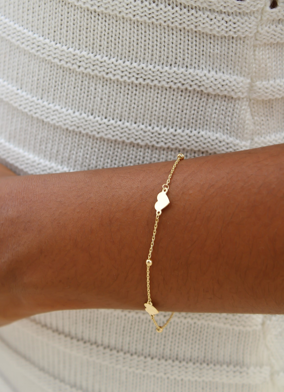 14k Solid Gold Dainty Heart Bracelet Adjustable from 7″ to 7.5″ 1mm Cable Chain
