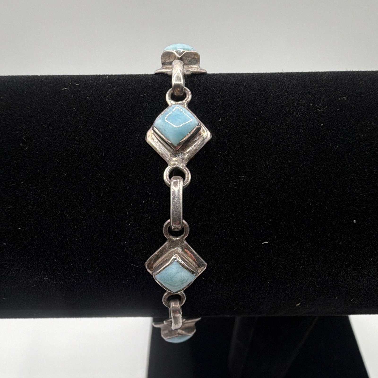Sterling Silver Metal Link Chain Bracelet Turquoise Stones Lobster 7 in