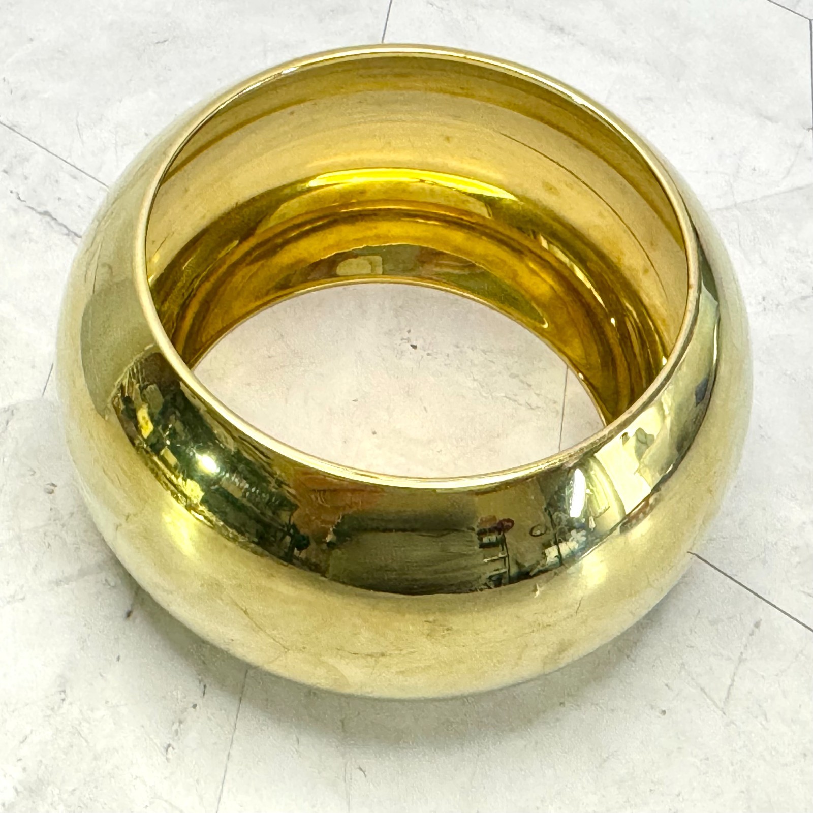 J Crew Gold Tone Bangle Large Chunky 5″ Wide Rounded Statement Bracelet Size 6.5