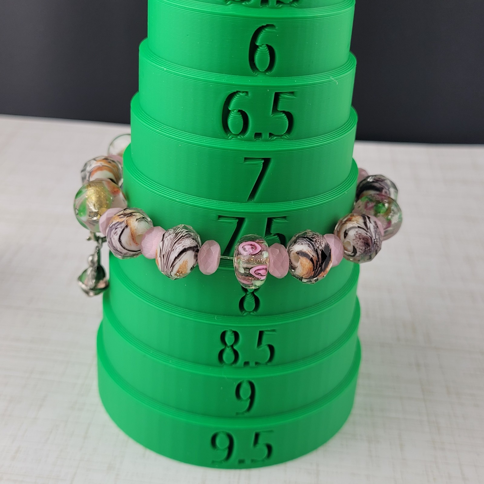 Art Glass Bead Angel Charm Bracelet Pink Black Multicolor Floral Stretch 7.5″