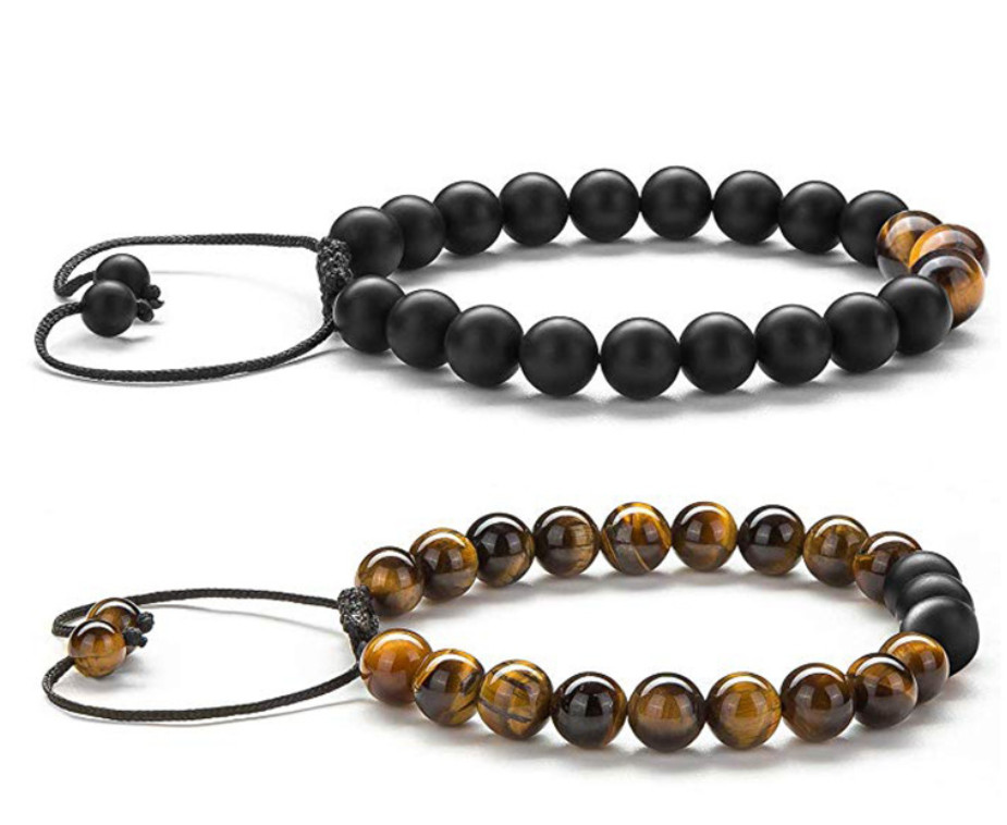 Beaded Bracelets Set Beaded Natural Tiger Eye & Matte Agate Lava Rock US 2pc