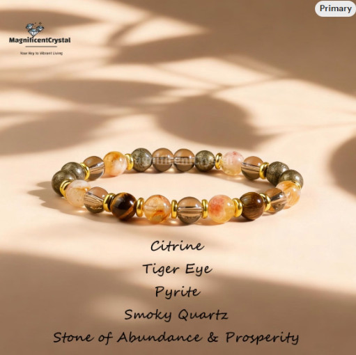 Abundance Bracelet Citrine Tiger Eye Smoky Quartz Pyrite Wealth Attraction