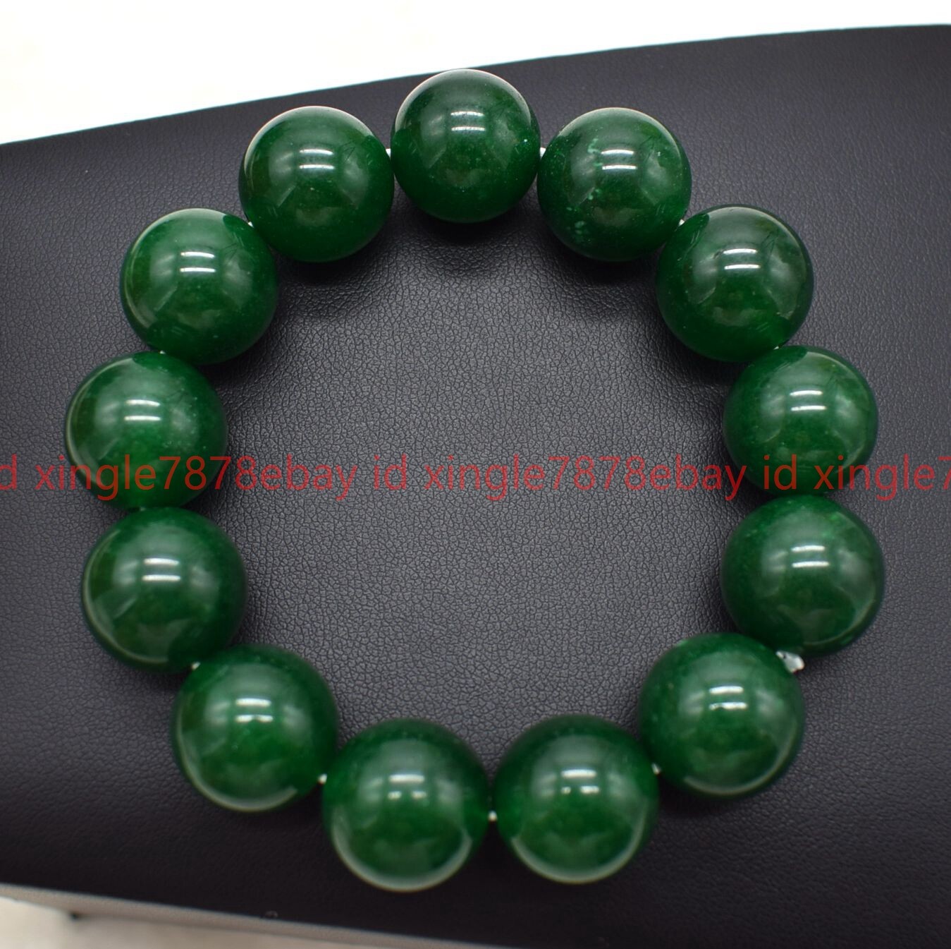 Beautiful Huge Natural 16mm Dark Green Jade Round Gemstone Beaded Bracelet 7.5in