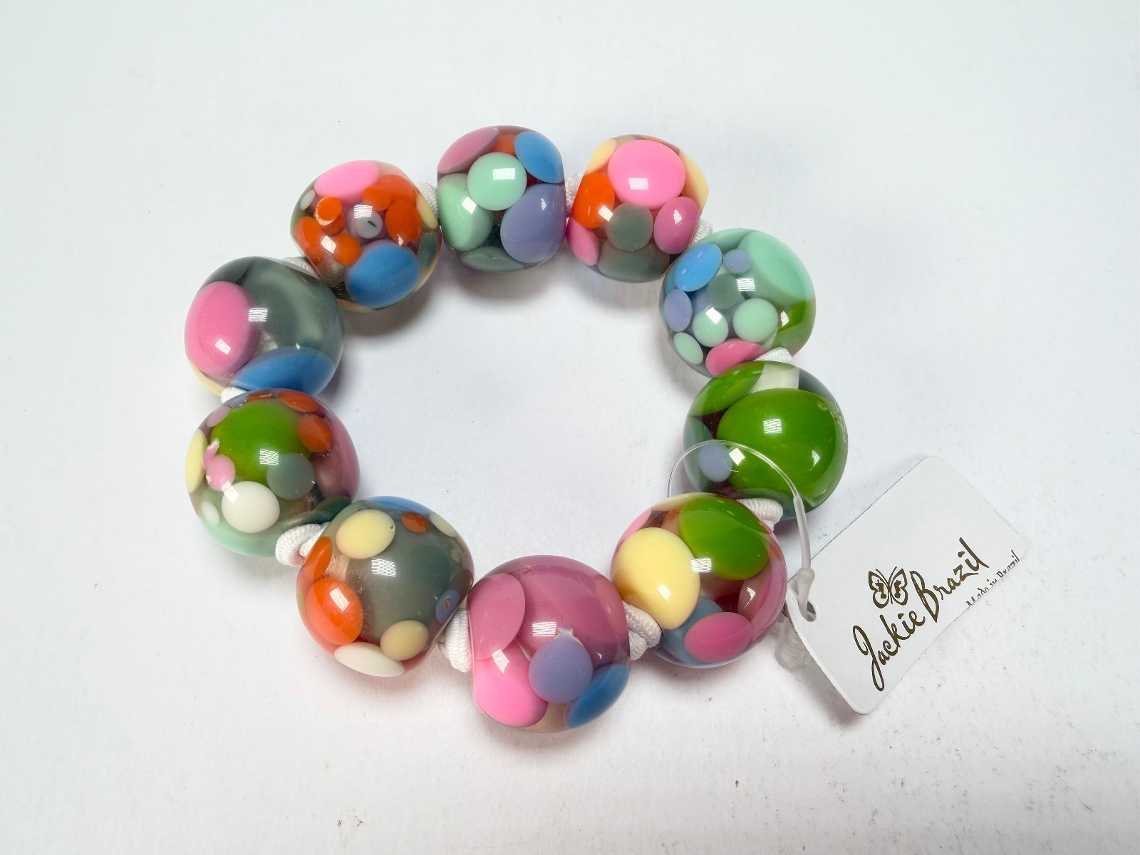Jackie Brazil “Spots” Spotted Balls On Elastic Resin Bracelet ( B1470 )