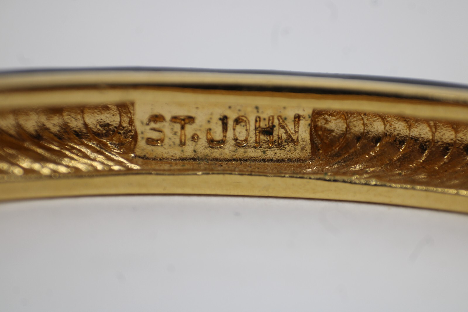 St John Goldtone Hardware Black Cream Enamel Push Lock Bangle Bracelet