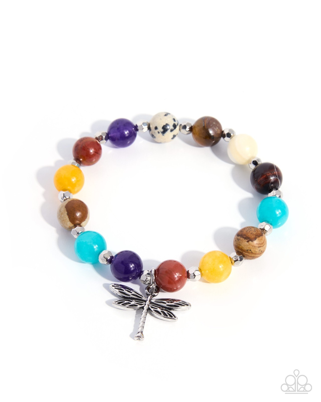 Paparazzi Dragonfly Delay – Multi – Beads – Stone Beads – Silver Dragonfly – Str