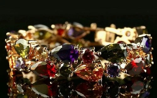 18k Gold Filled Multicolor Gemstone Tennis Bracelet Elegant Women Jewelry Gift