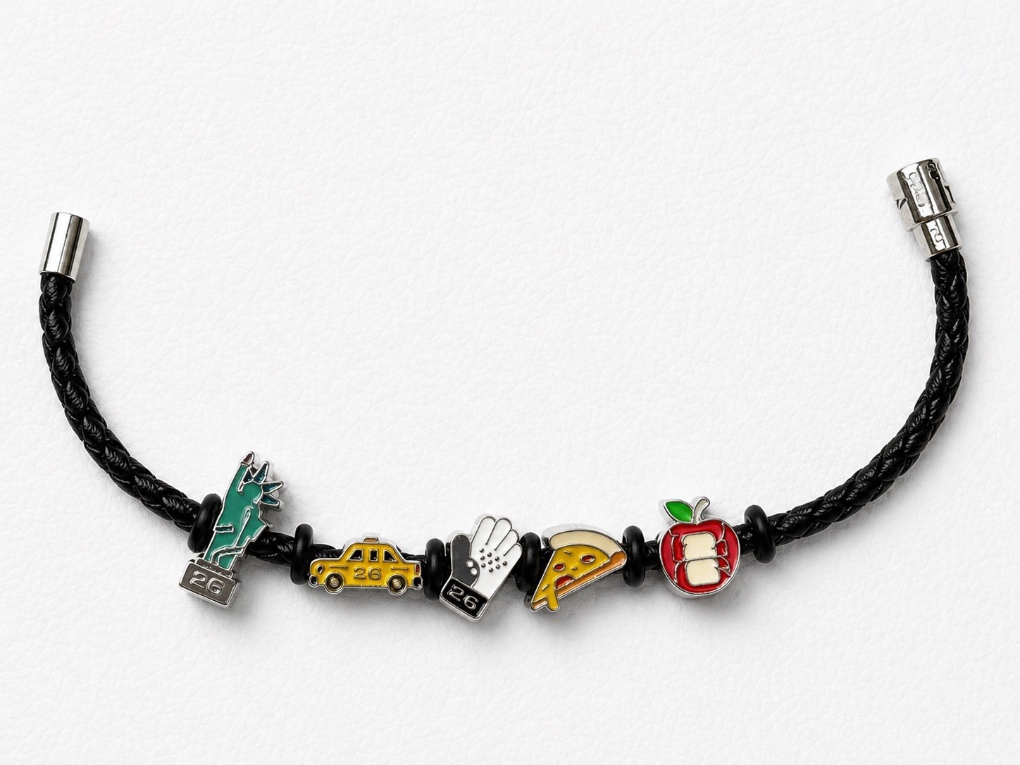 FIFA NYC Black Braided Faux Leather Charm Bracelet Enamel Beads
