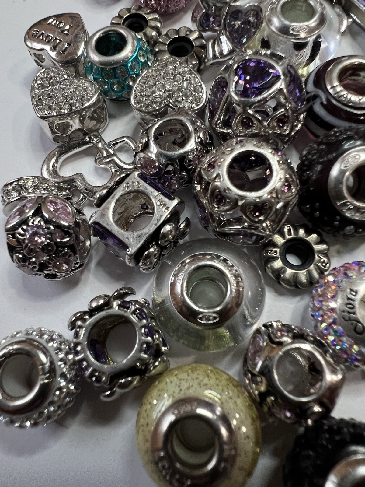 Sterling Silver 925 European Charm Beads Lot Murano Glass Crystal Bracelet Italy