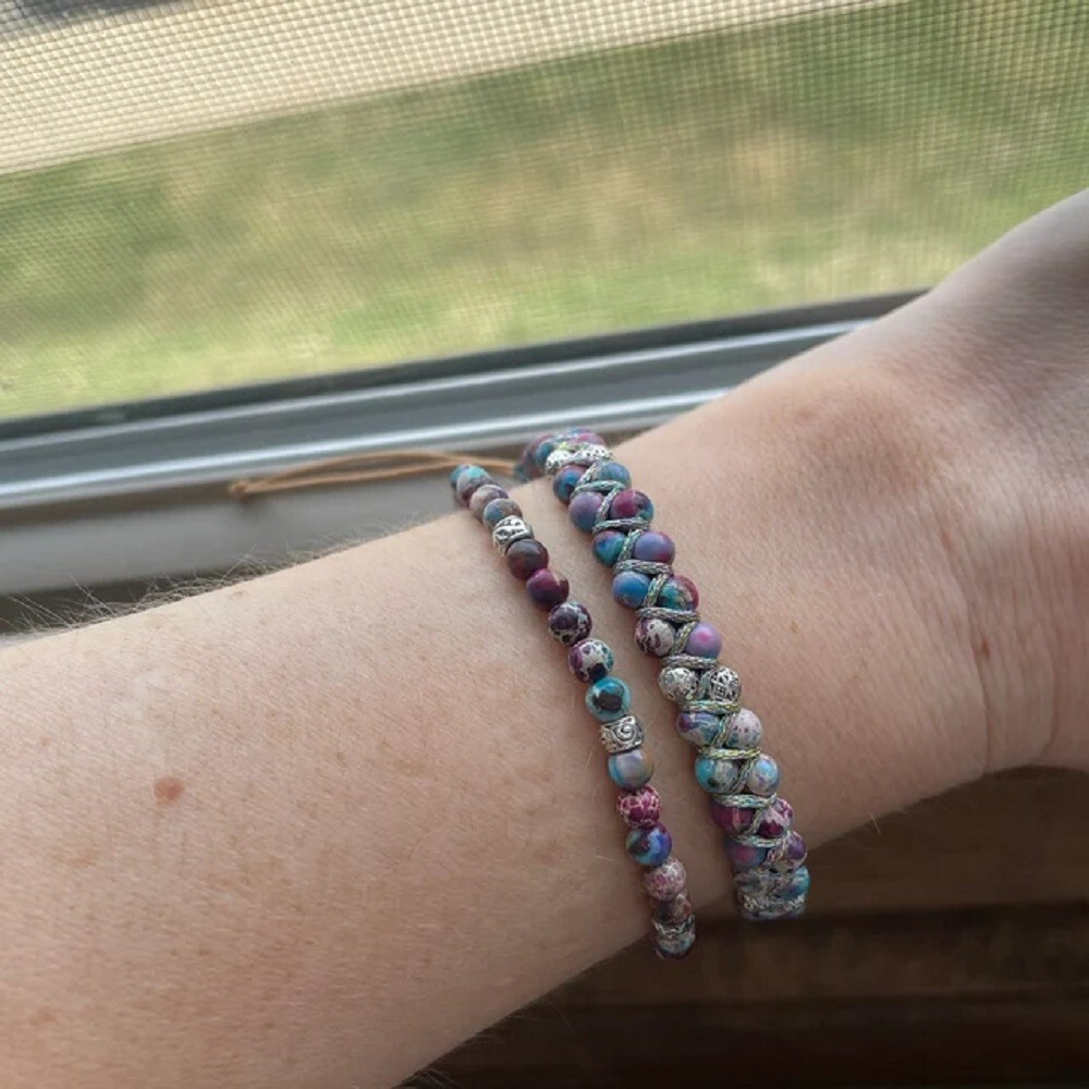 Natural Purple Stone Beaded Bracelet Healing Gemstone Bracelet Boho Style