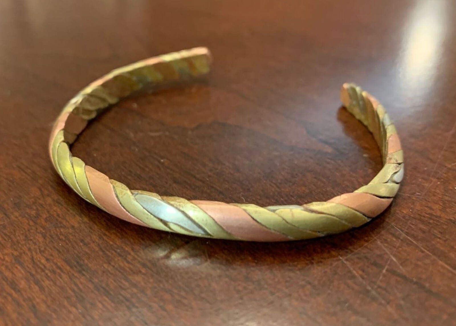 Nepalis BRACELET Tri-Metal Twist Braided Cuff Bangle – Handmade from Nepal