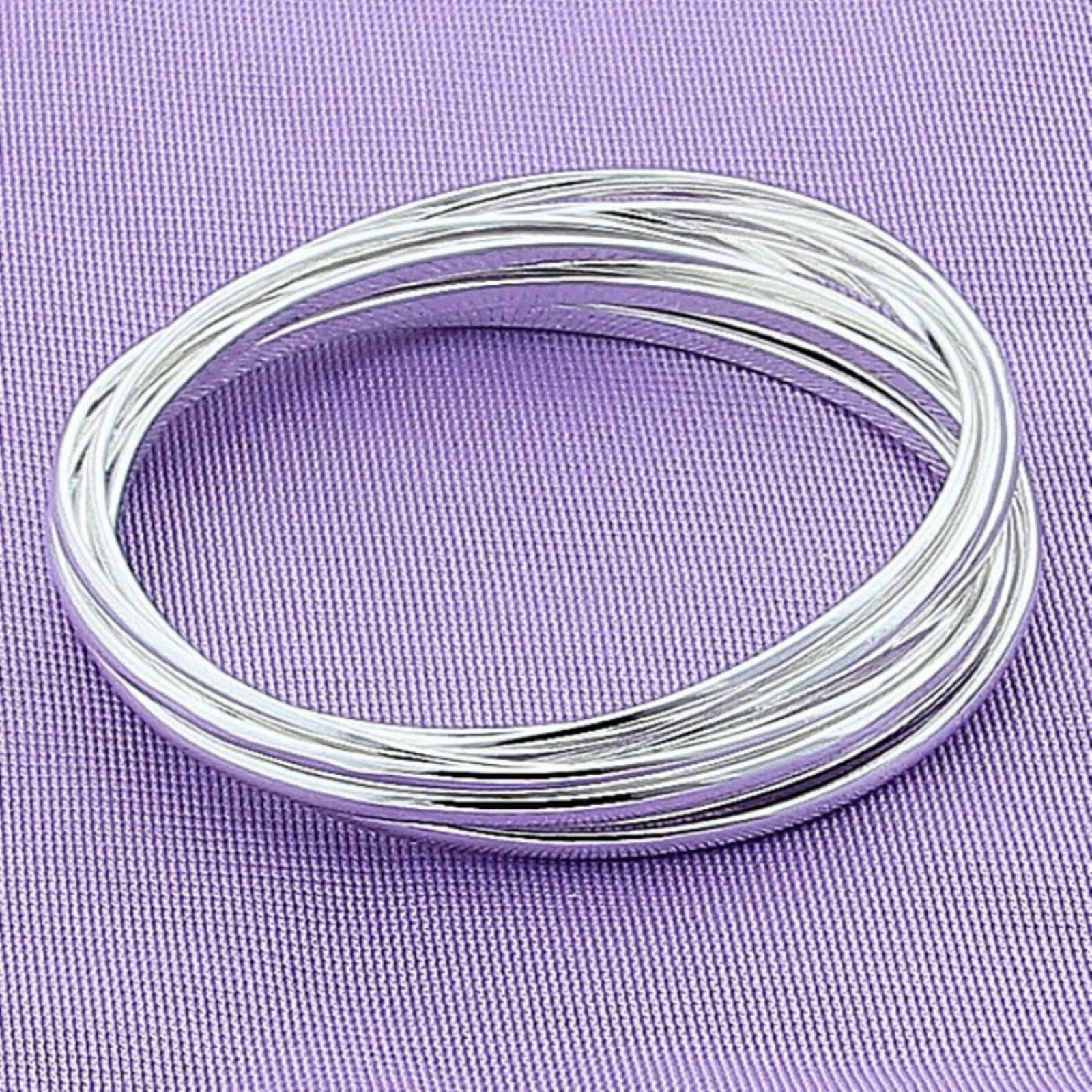 Women’s Large Wrist Classic Ten Ring Bangle Bracelet Sterling Silver